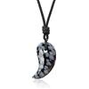 COAI Pendente Magatama Giapponese in Ossidiana Fiocco di Neve, Collana Pendente Unisex in Pietra Dura con Laccio Regolabile