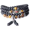 COAI Bracciale con 108 Perle Mala in Onice Opaca e Occhio di Tigre Marrone, Bracciale Rosario Buddhista