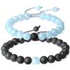 COAI Coppia di Due Bracciali della Distanza per Lui e per Lei Regolabili con Perle Benefiche Naturali in Acquamarina e Pietra Lavica