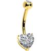 Oufer - Anelli per ombelico in oro bianco, cuore, in zirconia cubica solida, piercing per ombelico, 14 carati, 1,6 mm, 14 Gauge