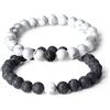 COAI Set Coppia Bracciali della Distanza per Lui e per Lei in Pietra Lavica e Howlite o Occhio di Tigre