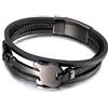 Whoiy Bracciale Uomo Pelle Nero Intrecciata, Braccialetto Acciaio Estivo
