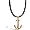 SERASAR Collana Uomo Pelle Ancora Oro Marina Acciaio 316L Regalo Amico 50cm