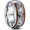 TUNGSTORY 10mm Anello di Ingranaggi in Stile Punk Argento per Uomo Anelli Nuziali in Tungsteno Nero con Legno e Fibra di Carbonio Inaly Taglia 32