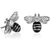 namana Orecchini Donna con Perno a Forma di Ape, Orecchini a Lobo per Donna e Ragazza, Orecchini Api con Zirconia Cubica e Smalto Nero, Orecchini Donna Argento con Confezione Regalo