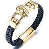 HALUKAKAH Bracciale Oro Uomo,Placcato Oro 24k Massiccio Acciaio Titanio Testa Leone Design Vuoto Animale Selvatico Bracciale Pelle Fatto a Mano Chiusura Magnetica 21.5cm,Pacco Regalo Gratuita