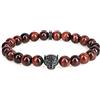 COAI Bracciale da Uomo con Perle in Occhio di Tigre Rosso e Amuleto Leopardo con Zirconi Incastonati