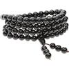 COAI Bracciale Collana 108 Perle in Ossidiana, Bracciale Mala, Rosario Buddista Pietre Naturali