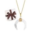 COAI Collana da Donna Catena Acciaio Inox Placcato Oro con Ciondolo in Cristallo di Rocca, Collana Quarzo Ialino da Donna con Ciondolo Luna Crescente Doppio Corno