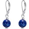 POPLYKE Orecchini pendenti da donna in argento Sterling con semplice gemma rotonda e sfera a goccia, Argento sterling, Lapislazzulo