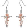 YAFEINI Orecchini croce in argento sterling con fiore di rosa croce orecchini pendenti gioielli regali per donne ragazze (Orecchini croce rosa)