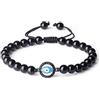 COAI Bracciale da Uomo e da Donna con Perle in Ossidiana e Amuleto Occhio Turco, Bracciale Malocchio Regolabile in Pietre Naturali Benefiche Taglia M