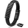 SERASAR Gioielli Uomo Braccialetti Pelle Nero 23cm Braccialetto Uomo Cuoio Aggiustabile Magnetico Bracciali Perline Bigiotteria Bracialetto Braciale Bambino Leather Bracelet Men Braciale Accessori