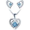 INFINIONLY Collana e Orecchini cuore da donna e ragazza, Parure di gioielli in argento 925, Ciondolo cuore con zircone lucido, Incisione FOREVER LOVE, Con catena da 45cm, Orecchini cuore, azzurro
