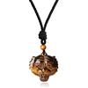 COAI Pendente Testa di Tigre in Occhio di Tigre Marrone, Collana Pendente Unisex in Pietre Naturali con Laccio Regolabile e Animali della Mitologia Cinese Simboli di Buon Auspicio