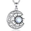 EUDORA Harmony Ball Luna e Sole Collana per Donna, Mezzaluna Celtica Argento Sterling Ciondolo Vintage Pietra di Luna Gioielli Compleanno San Valentino Regalo per Ragazze Moglie, Catena da 18 Pollici