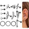 MILACOLATO 14 Pezzi Set Orecchini Per Donna Uomo Acciaio Inossidabile Serpente Della Luna Delle Stelle Orecchini a Vite Anallergici 16G Cartilagine Helix Tragus Piercing Orecchio Gioielli nero