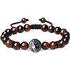 COAI Bracciale da Uomo con Perline di Occhio di Tigre Rosso e Charm Leone in Rame, Bracciale Occhio di Tigre da Uomo Regolabile con Pietre Dure