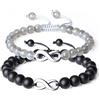 COAI Set Coppia Bracciali Infinity per Lui e per Lei di Ispirazione Shamballa in Onice Opaca e Labradorite, Bracciali della Distanza Regolabili