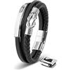 SERASAR Bracciale Uomo Pelle Argento 20cm Braccialetto Uomo Cuoio Aggiustabile Magnetico Bracciali Braccialetti Perline Bigiotteria Bracialetto Braciale Bambino Bracelet Corda Braciale Nere Accessori