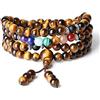 COAI Bracciale Collana 108 Perle Mala in Occhio di Tigre e Pietre Sette Chakra, Bracciale Buddista Unisex