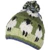 Pachamama Berretto da donna in lana con pompon lavorato a mano, design con pecora, multicolore, taglia unica, fatto a mano, extra caldo, commercio equo e solidale, Blu denim multicolore, Taglia unica