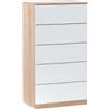 Dmora Cassettiera Con Cinque Cassetti Colore Bianco 60x110x40 cm Bianco