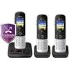 Panasonic Telefono cordless KX-TGH723GS con segreteria telefonica, set da 3 (telefono DECT, bassa emissione di radiazioni, display a colori, blocco chiamate, chiamate in vivavoce) nero