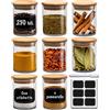 Praknu Set Barattoli Spezie Vetro con Coperchi - 8pcs x 250ml - Contenitori Spezie per Cucina - Ermetici - con Etichette - Lavabili in Lavastoviglie - Spezie, Erbe e Tè