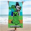 Familando Minecraft - Asciugamano da spiaggia per ragazzi, 70 x 140 cm, in 100% cotone, motivo Creep con blocchi zombie e Enderman in blu e verde, telo da spiaggia per interni ed esterni