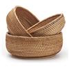 DECRAFTS Cestini Portaoggetti Rotondi in Rattan Cesto Frutta Tessuta Impilabile per Armadi da Cucina Scaffale Naturale Set di 3
