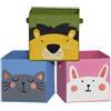 SONGMICS Statole Portaoggetti, Set di 3 Organizzatori per Giochi, 30 x 30 x 30 cm, Contenitori Pieghevoli, per Camerette Stanza dei Giochi, a Tema Animali, Azzurro, Verde e Rosa RFB075P01