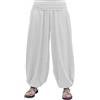 SAVARI | Pantaloni Larghi | Modello Aladin | Harem | con Stile Orientale, Ampio, Lungo e Confortevole | Ideale per Lo Yoga | Donne e Uomini | Liscio | Bianco | Taglia L | Grandi Formati Disponibili