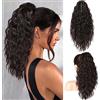 PORSMEER 46 cm 18 Pollici marrone scuro Coda Capelli Extension Ricci con Pinza,Posticcio per Capelli Coda Mossa Extension Coda Capelli Lunga Ondulati Mossi per Donna