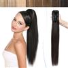 SEGO Coda Capelli Veri Neri Clip Pinza Cavallo Ponytail Extension Remy Human Hair Lisci 35cm Fascia Unica 105g - # Nero Naturale