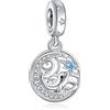 NINGAN 925 Ciondolo Charm delfino in argento sterling Ciondolo con zirconi blu brillante per bracciale da donna