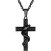 PROSTEEL Collana Crocifissa Serpente Satana Satanismo con Catena Regolabile, in Acciaio Inossidabile 316L Placcato Nero, Omaggio Confezione Regalo, Nero
