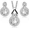 Crystalline Azuria Donna 18ct Placcato Oro Bianco Rotondo Bianco Cristalli di Zirconi Parure Collana con Ciondolo 45 cm Orecchini a Lobo