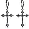KristLand Tono Argento Pieno CZ Cubic Zirconia Elegante Croce Gotica Hoop Piercing Orecchini Goccia Con Oro Bianco 18K Placcato Per Le Donne