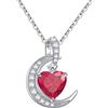 Qings Collana Luna Birthstone Rubino Pietra Rossa Pendente Argento Sterling 925 con Pietra Portafortuna Luglio Ciondolo Cuore Regali di Anniversario per Sposa Fidanzata