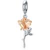 Qings Charms con Pendente Fiore Rosa in Argento Sterling 925, Ciondolo Fiore in Oro Rosa per Collana Bracciale