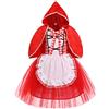 IMEKIS Vestito da Cappuccetto Rosso per Bambina Costume da Principessa Cosplay Abito da Festa con Mantello con Cappuccio Vestiti da Compleanno Halloween Natale Carnevale Fiaba Vestire Rosso 18-24 Mesi
