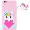 ChoosEU Cover Compatibile con iPhone 6 / 6S (4.7 inch) Silicone Disegni 3D Unicorno Belle Colorate TPU Morbido Antiurto Gomma Custodia Slim Bumper Case Ultra Sottile - Unicorno Rosa + Portachiavi