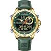 NAVIFORCE Orologio digitale militare da uomo, movimento al quarzo giapponese, analogico, impermeabile, sportivo, multifunzione, in pelle, Colore: verde oro., Cinturino