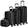 NUMADA - Set di valigie 4pzs (53/63/75cm) e borsa da toilette Nero, ABS Resistente, Leggero con 4 ruote doppie e lucchetto combinazione laterale