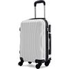 R.Leone Valigia Trolley Bagaglio a mano Rigido Ultraleggero in ABS 4 Ruote Autonome (Bianco, 3037 Valigia 55x38x23 cm)