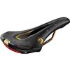 Selle Montegrappa Sella Montegrappa Menador Air Flow da Bici per Uso Racing Ebike Mtb Gravel Enduro in Memory Foam con Dispositivo di Sicurezza per Visibilità Notturna Nero/Gold Limited Edition