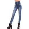 Toocool - Jeans Donna Pantaloni Skinny Vita Alta Elastici Slim Strass Fiocchi Nuovi P0575 [XS,Blu]