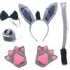 MIVAIUN 6 Pezzi Set di Costumi da Asino Set di Costumi Animali Fascia per Orecchie di Asino Guanti Papillon Coda Naso per Bambino Adulto Halloween Festa a Tema Cosplay Spettacolo in Costume (Grigio)