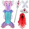 Spooktacular Creations Little Girl Mermaid Princess Costume Include Mermaid red Wig, Crown, Magic Wand and Gloves
